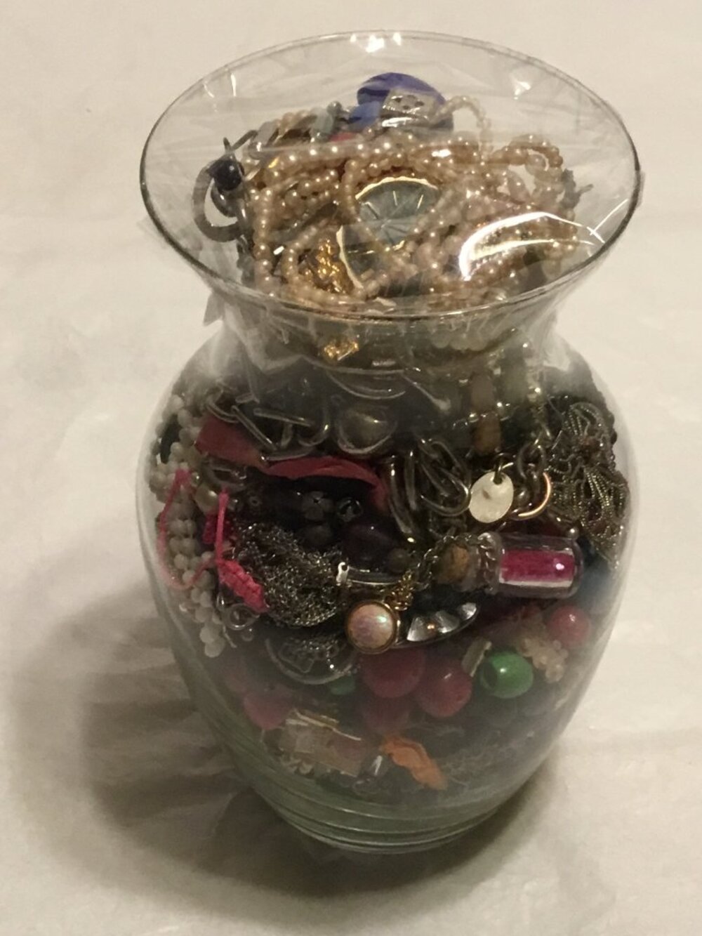 Large & very heavy vase full of old broken jewelry